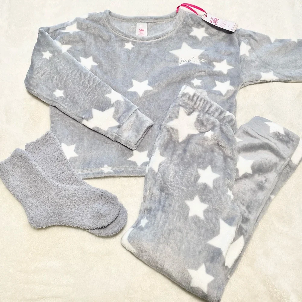 New Girl’s 3PC Justice Plush Patterned Pajamas/Lounge Set